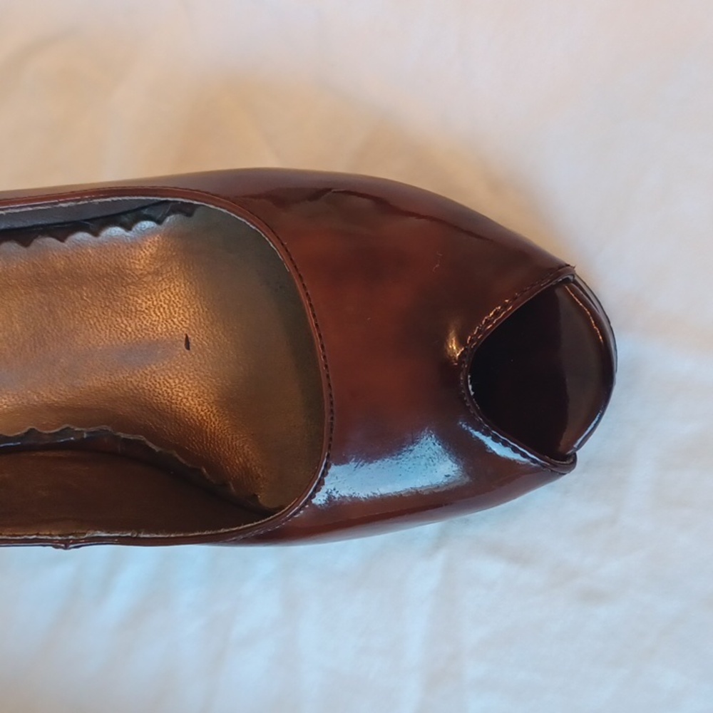 3/$25 SALE Candies Peep Toe Platform Heel Brown Tortoise Patent Leather Womens 6 - Picture 7 of 14